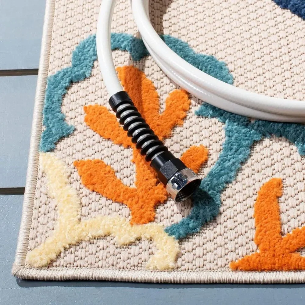 Brand New SAFAVIEH Cabana Collection Ivory/Orange Washable Outdoor Rug 2′2″ × 5′